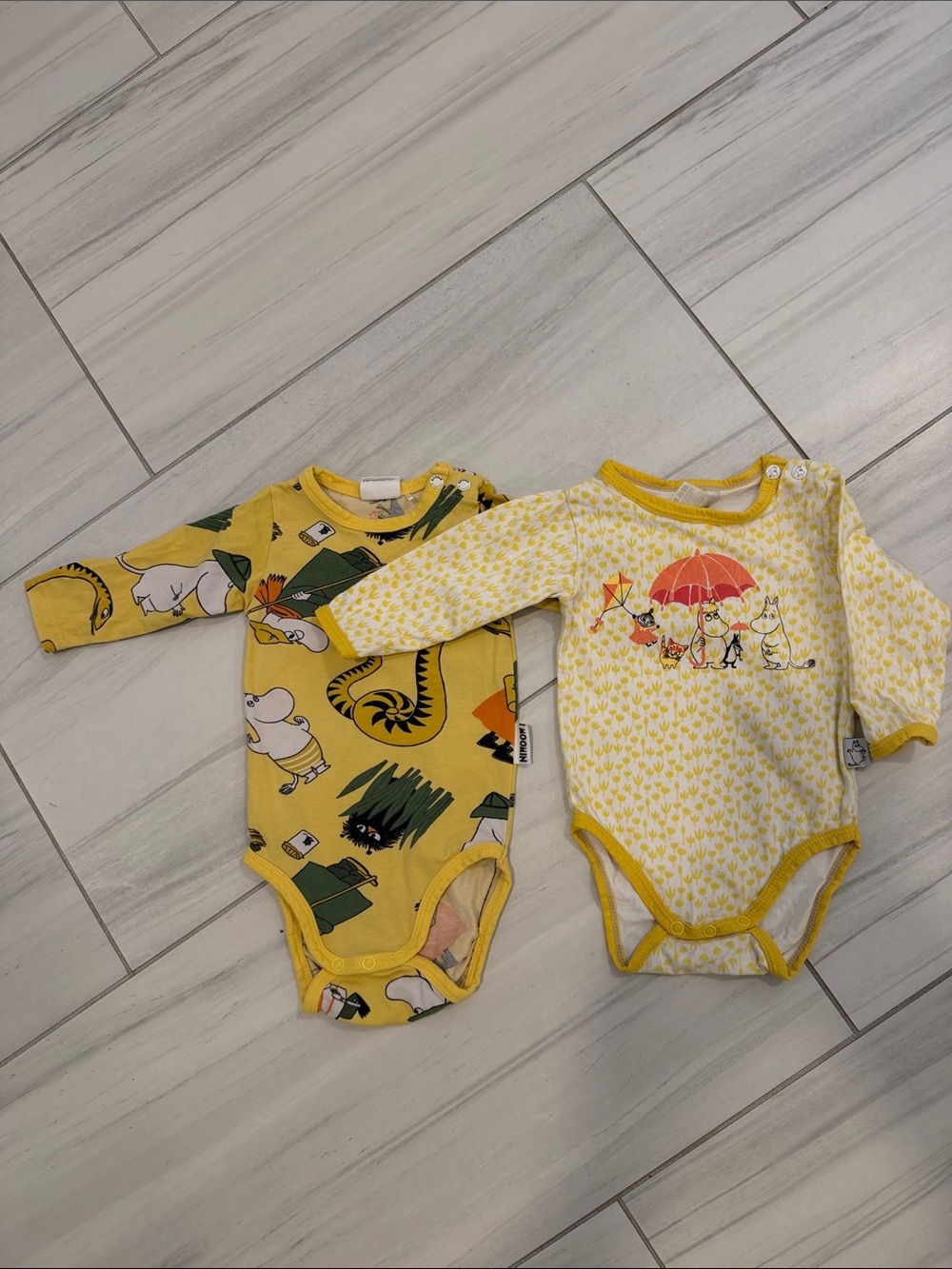 Moomin Characters Yellow Printed Long-Sleeve Cotton Baby One-Piece Bodysuits (2)